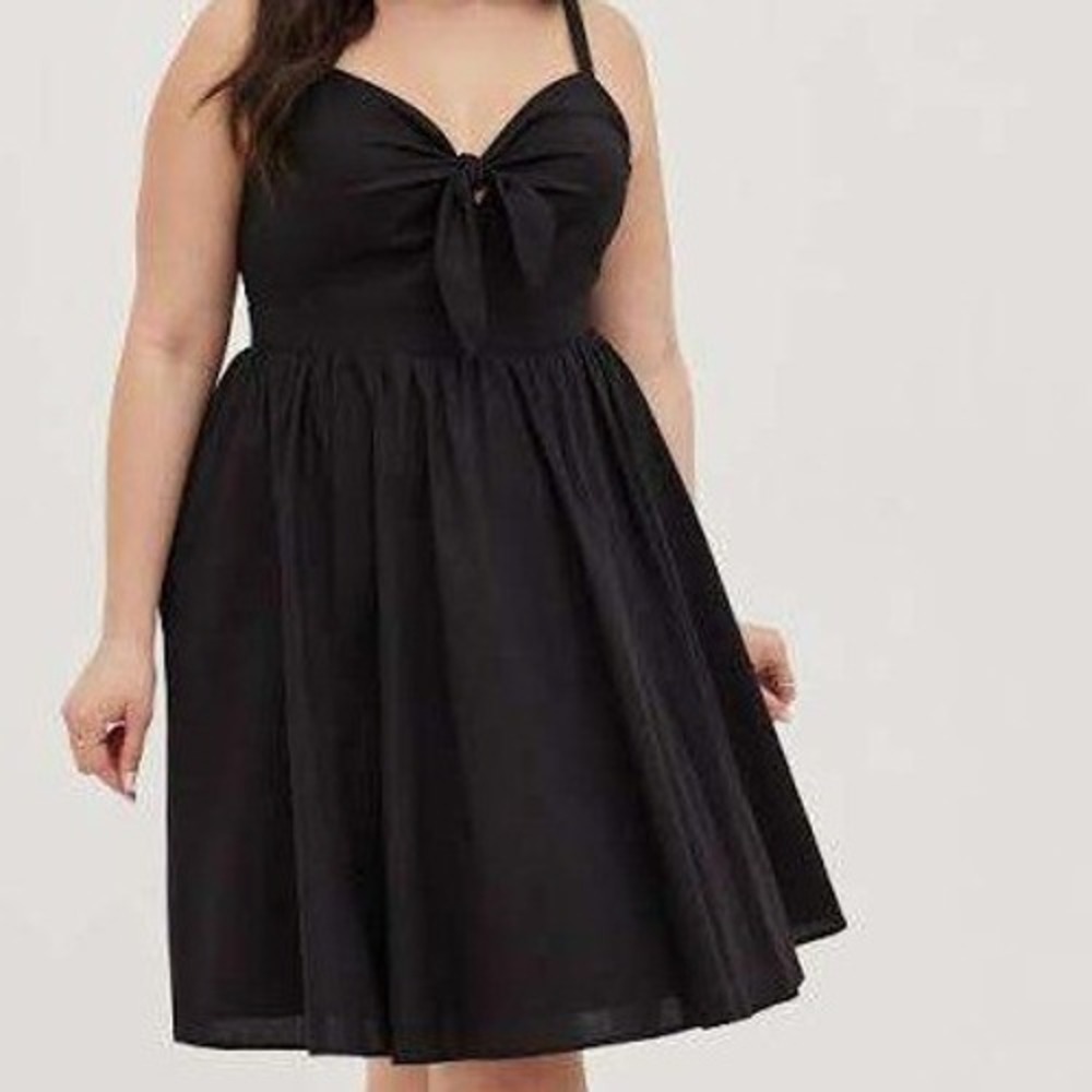 Torrid Mini Poplin Tie Front Skater Dress Black Smocked Back Womens Size 3X NEW